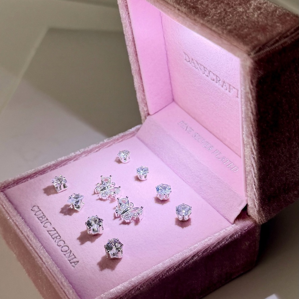 DANCRAFT Silver Crystal Stud Earrings Set of 5; gift idea jewelry studs new - Picture 10 of 17